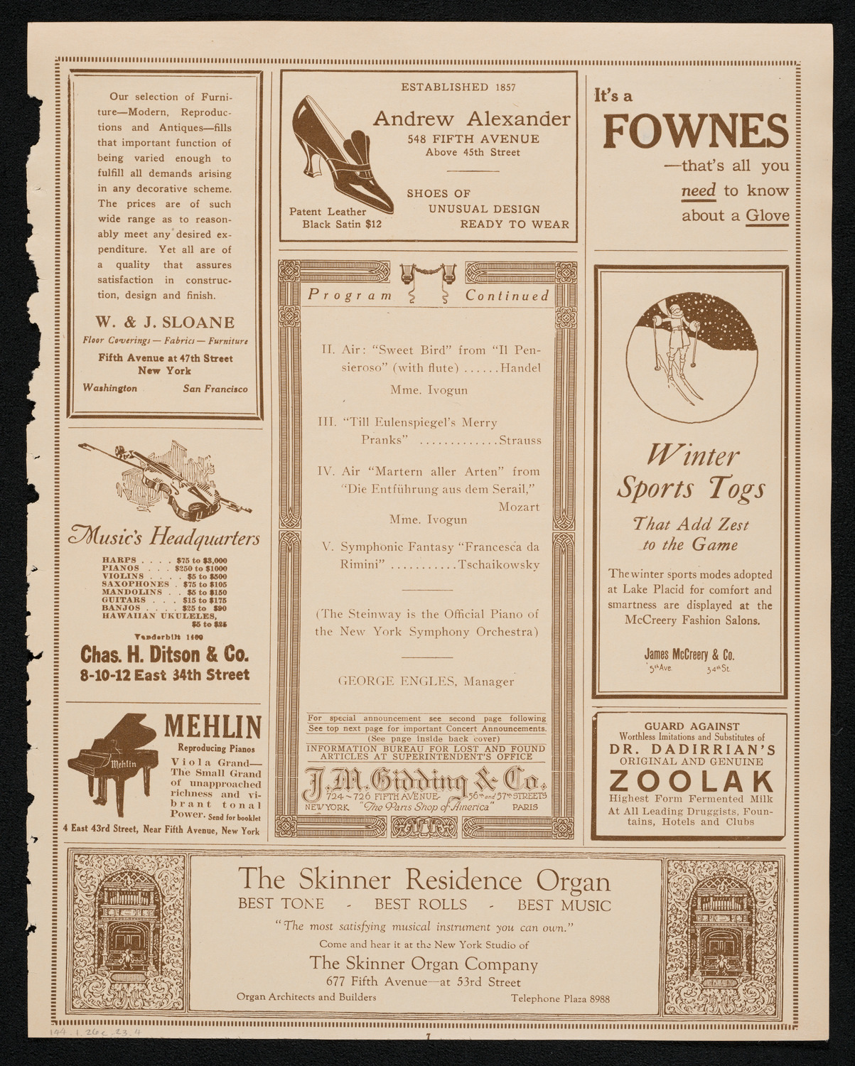 New York Symphony Orchestra, January 26, 1923, program page 7