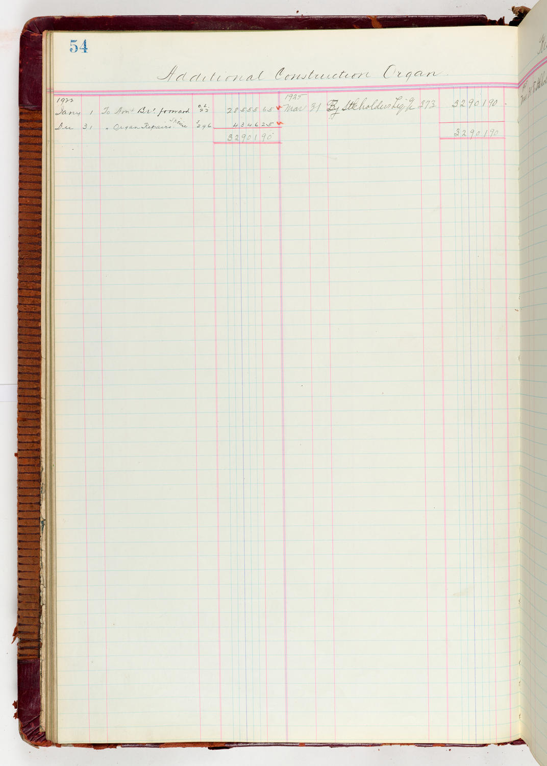 Music Hall Accounting Ledger Journal, volume 6, page 54