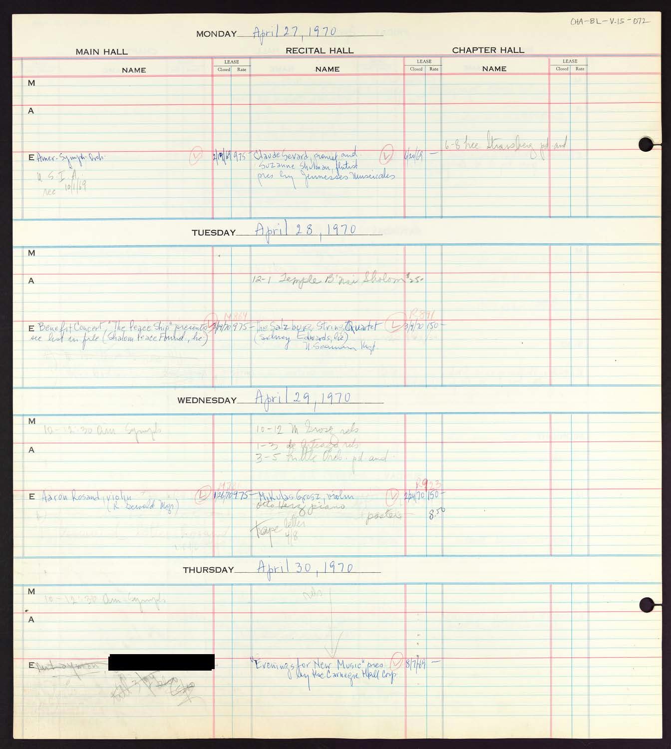 Carnegie Hall Booking Ledger, volume 15, page 72