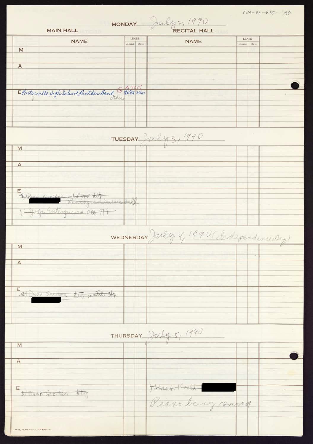 Carnegie Hall Booking Ledger, volume 35, page 90