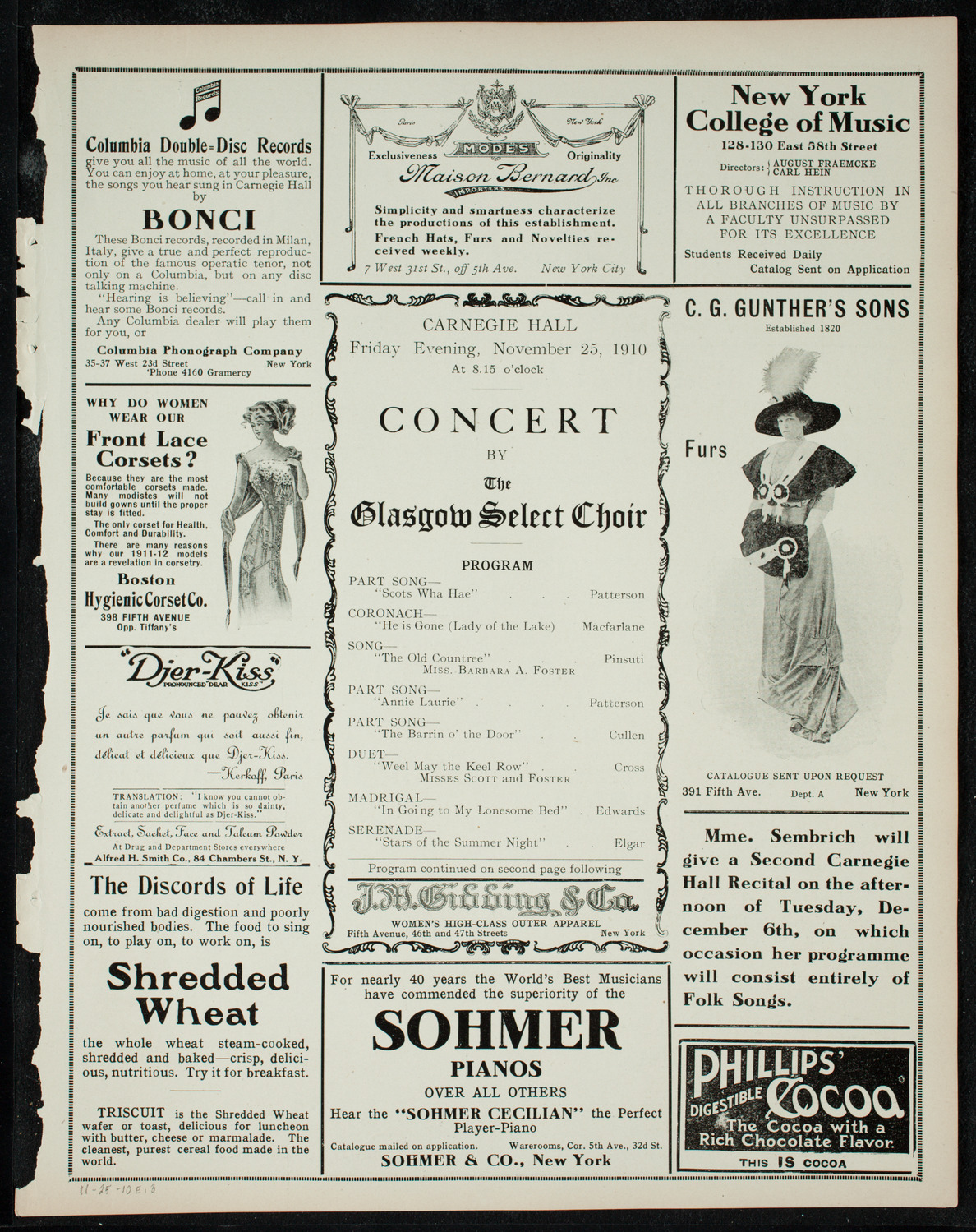 Glasgow Select Choir, November 25, 1910, program page 5