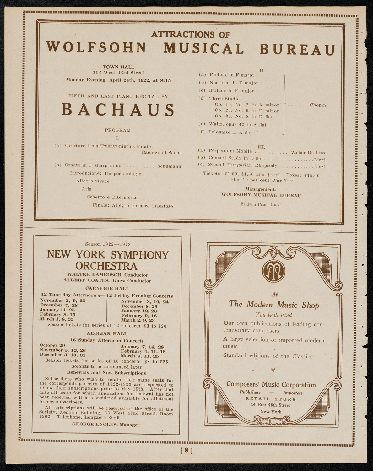 Sir Arthur Conan Doyle, April 18, 1922, program page 8