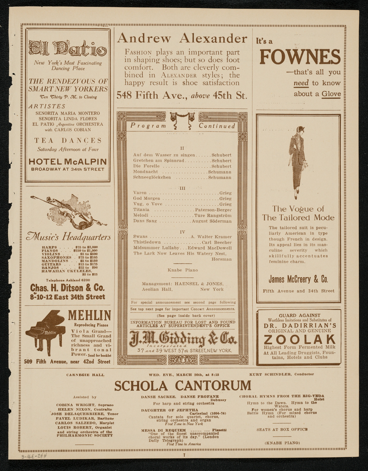 Marie Sundelius, Soprano, March 16, 1924, program page 7