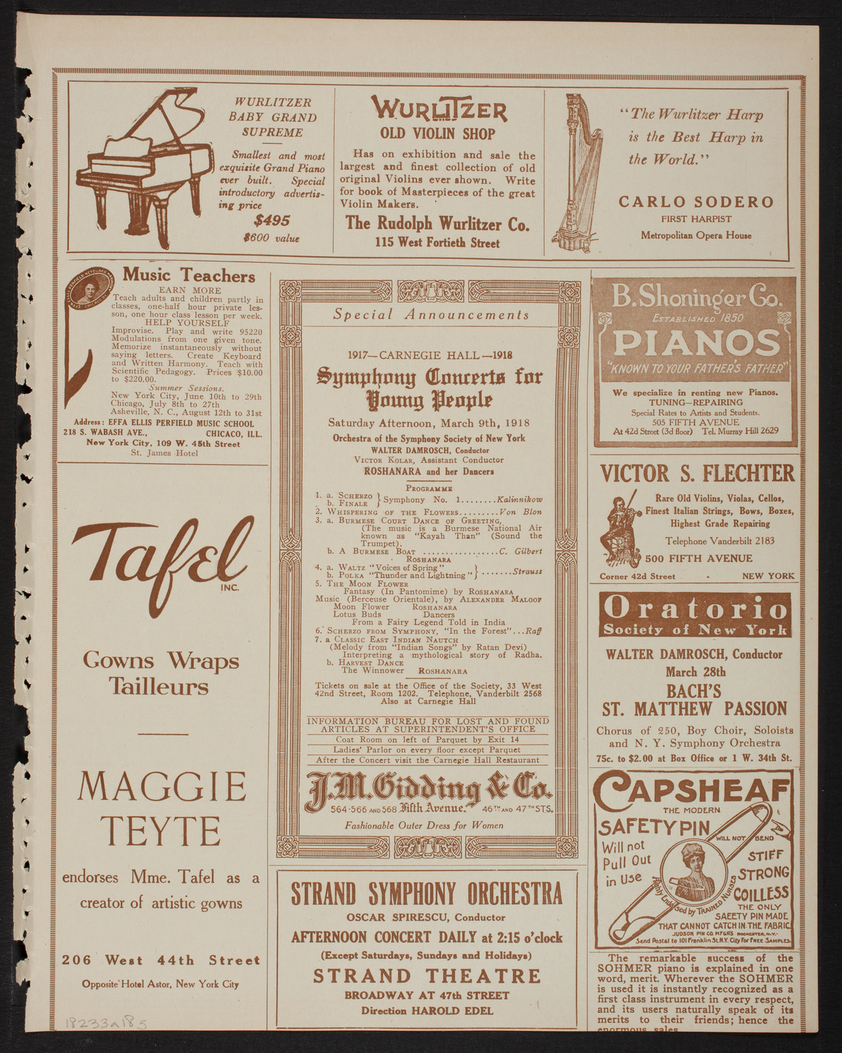 New York Philharmonic, March 3, 1918, program page 9