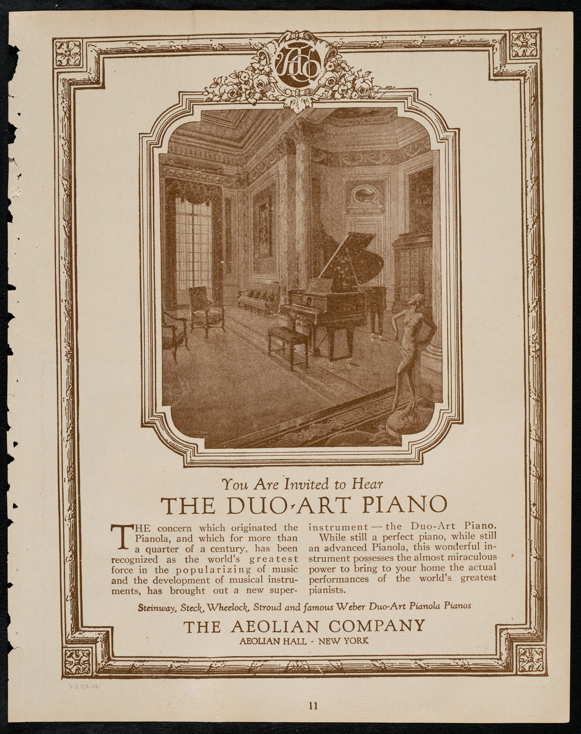 Beniamino Gigli, Tenor, May 2, 1922, program page 11