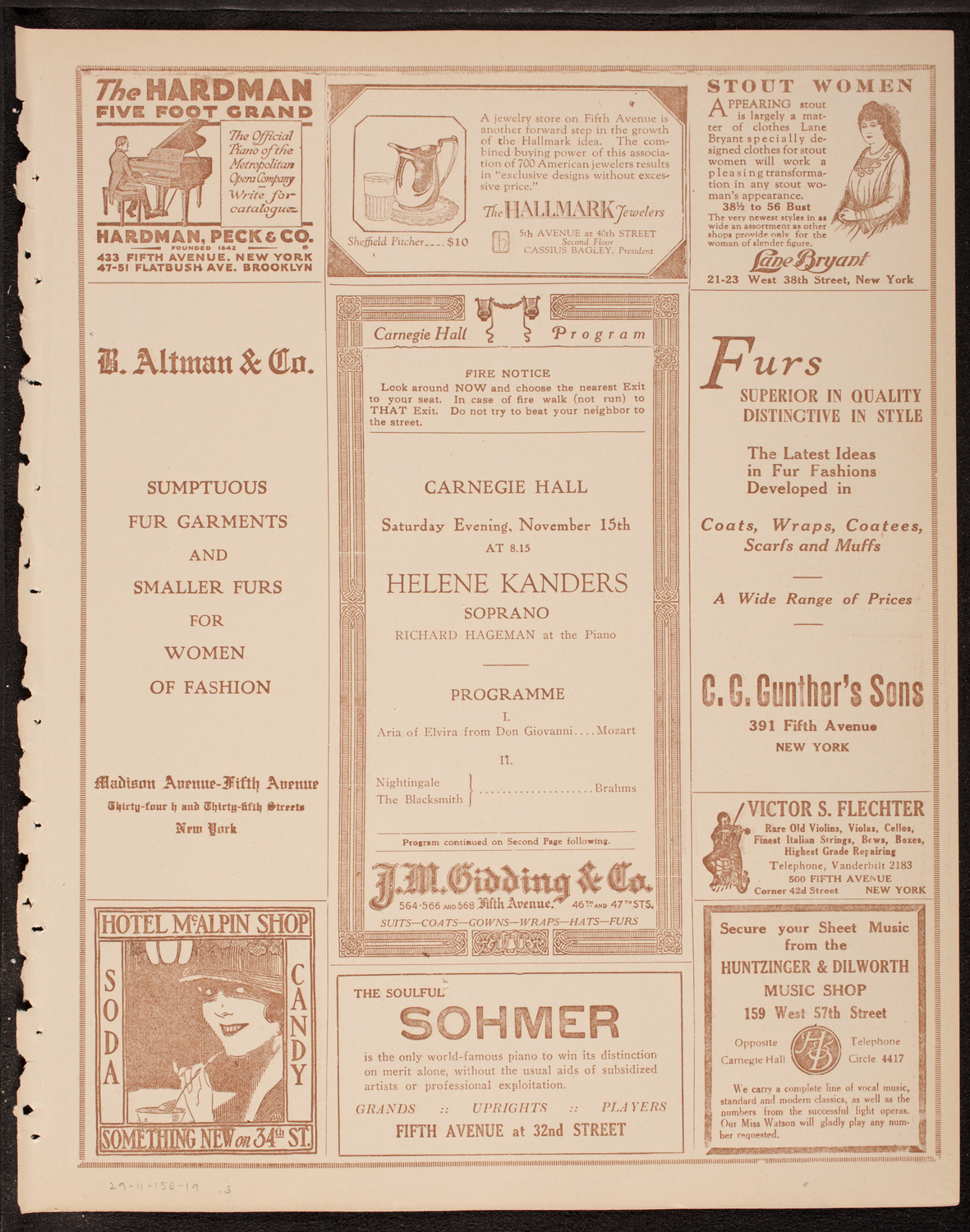 Helene Kanders, Soprano, November 15, 1919, program page 5