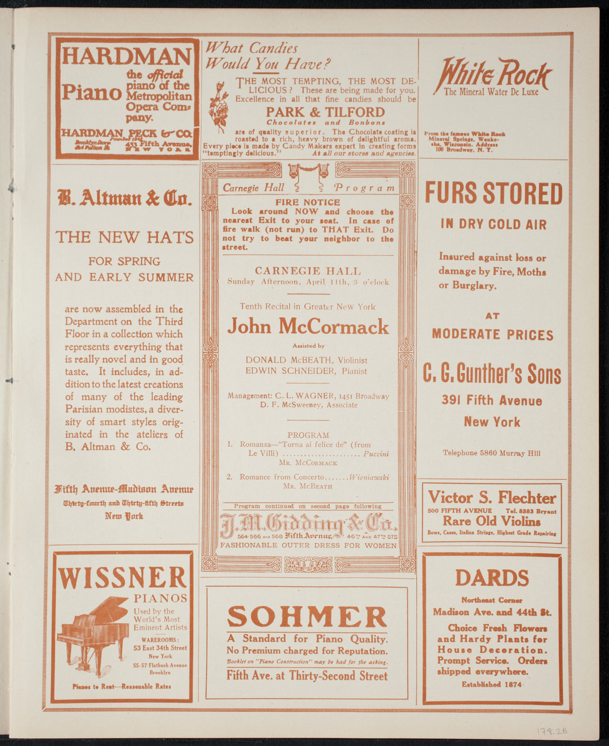 John McCormack, Tenor, April 11, 1915, program page 5