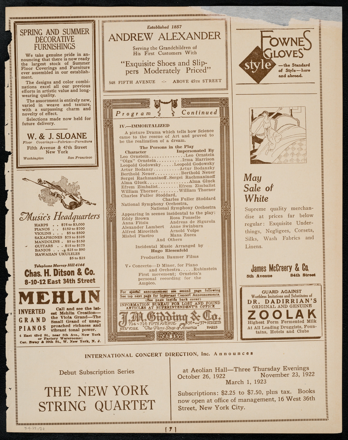 The Ampico Film "Immortalized", May 4, 1922, program page 7
