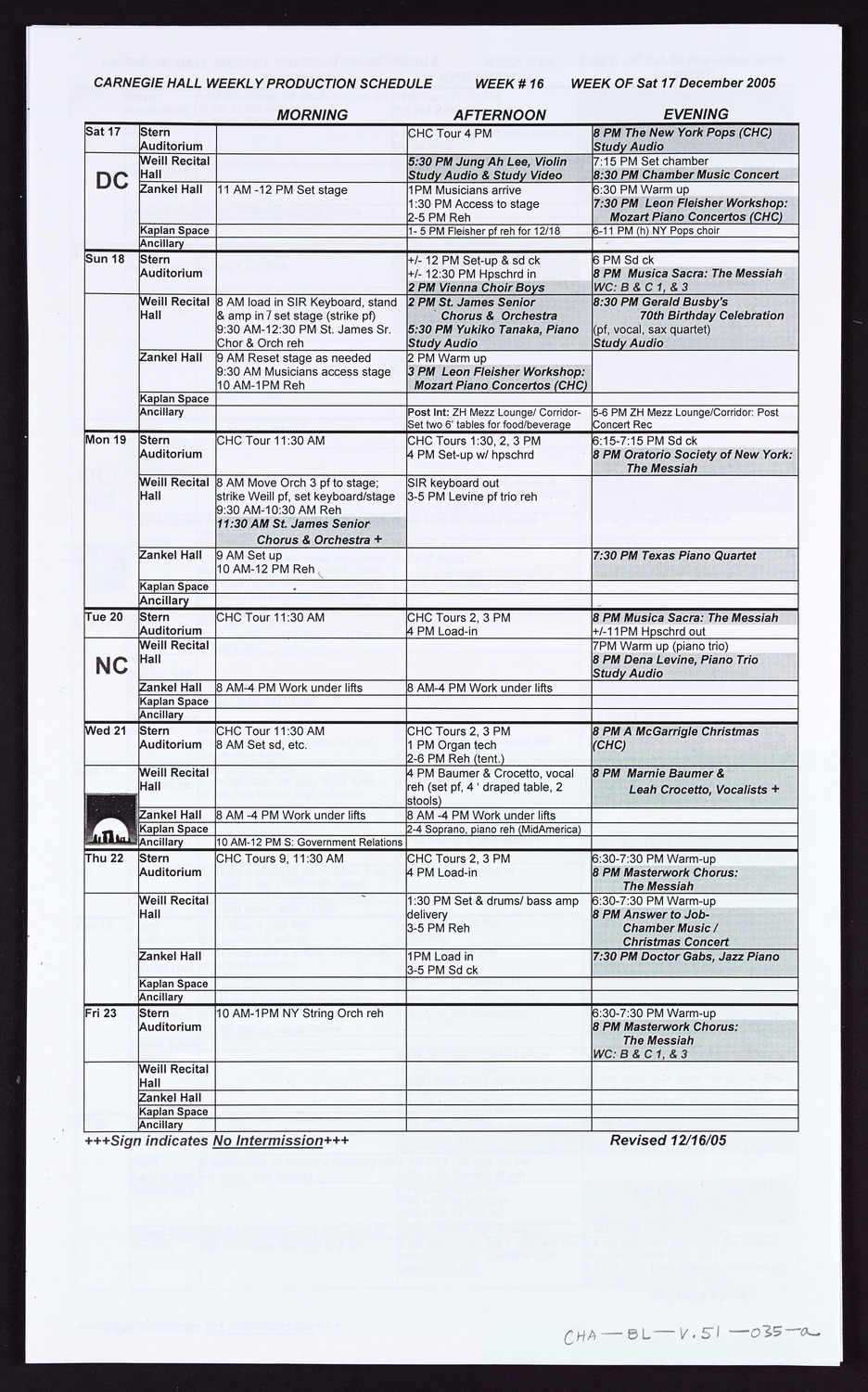 Carnegie Hall Booking Ledger, volume 51, page 35a