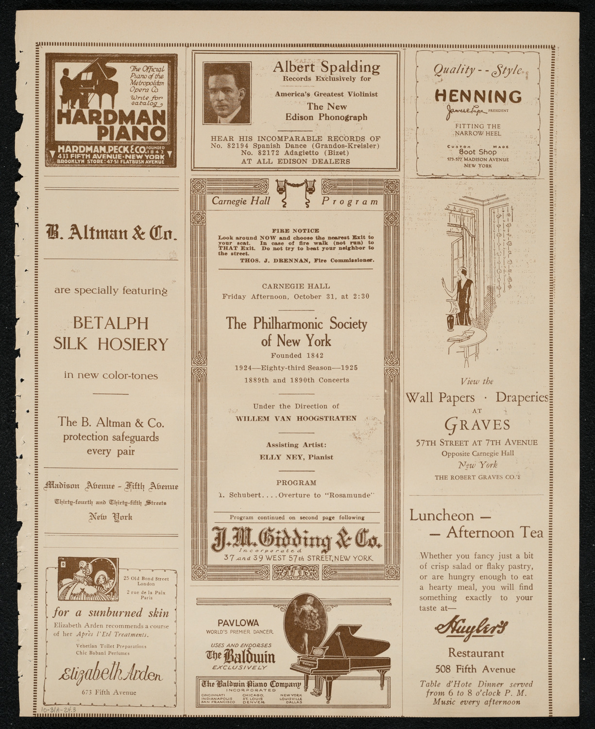 New York Philharmonic, October 31, 1924, program page 5