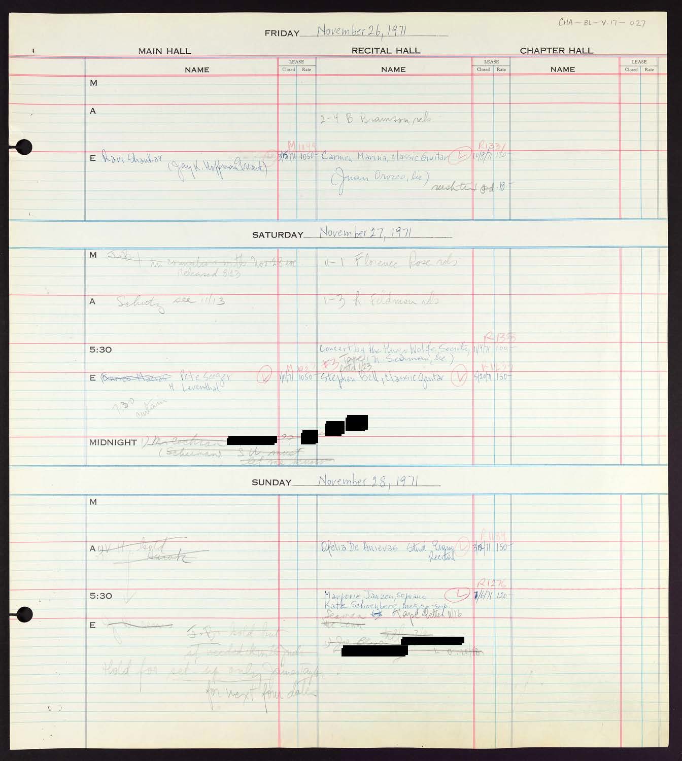 Carnegie Hall Booking Ledger, volume 17, page 27