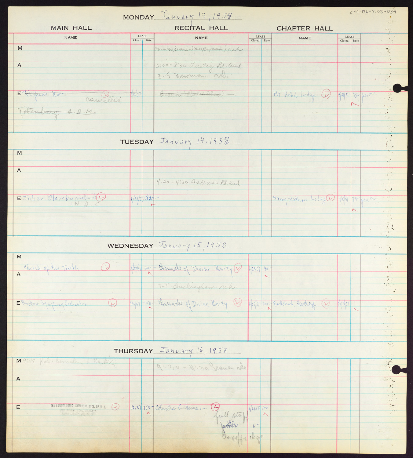 Carnegie Hall Booking Ledger, volume 3, page 34