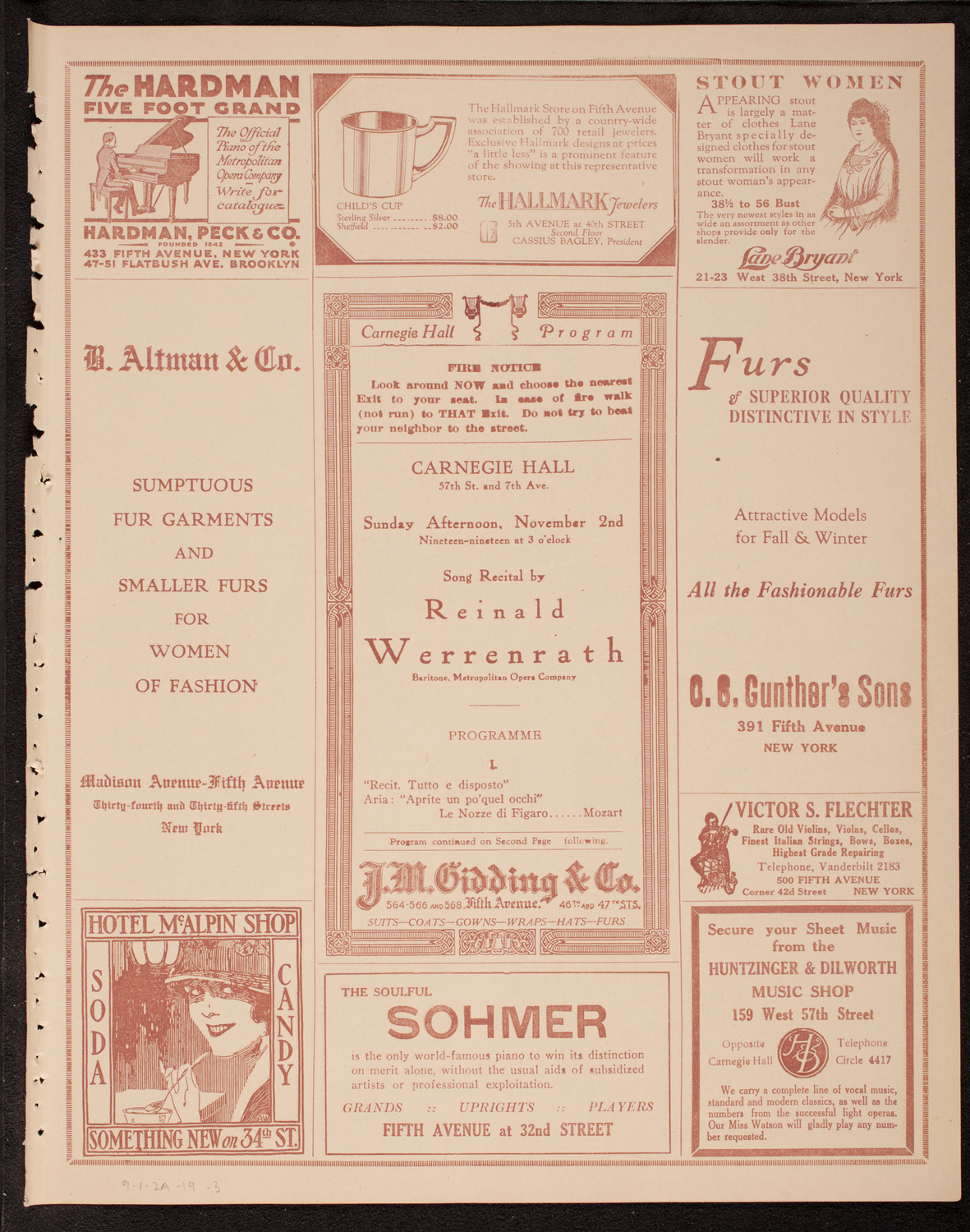 Reinald Werrenrath, Baritone, November 2, 1919, program page 5