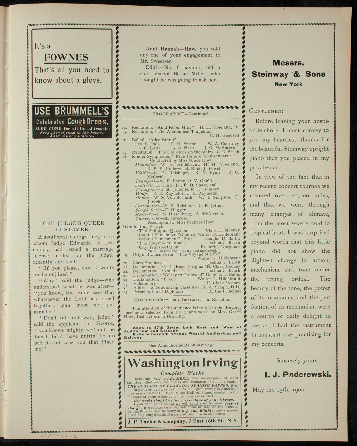 Graduation: Columbia Institute, May 26, 1905, program page 3