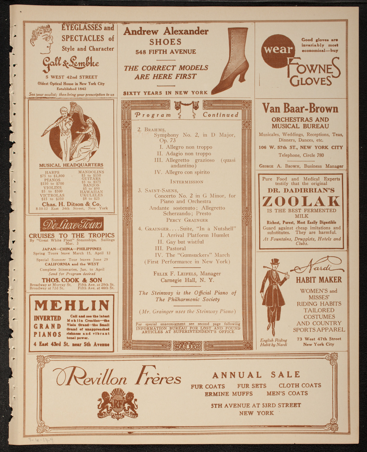 New York Philharmonic, March 1, 1917, program page 7