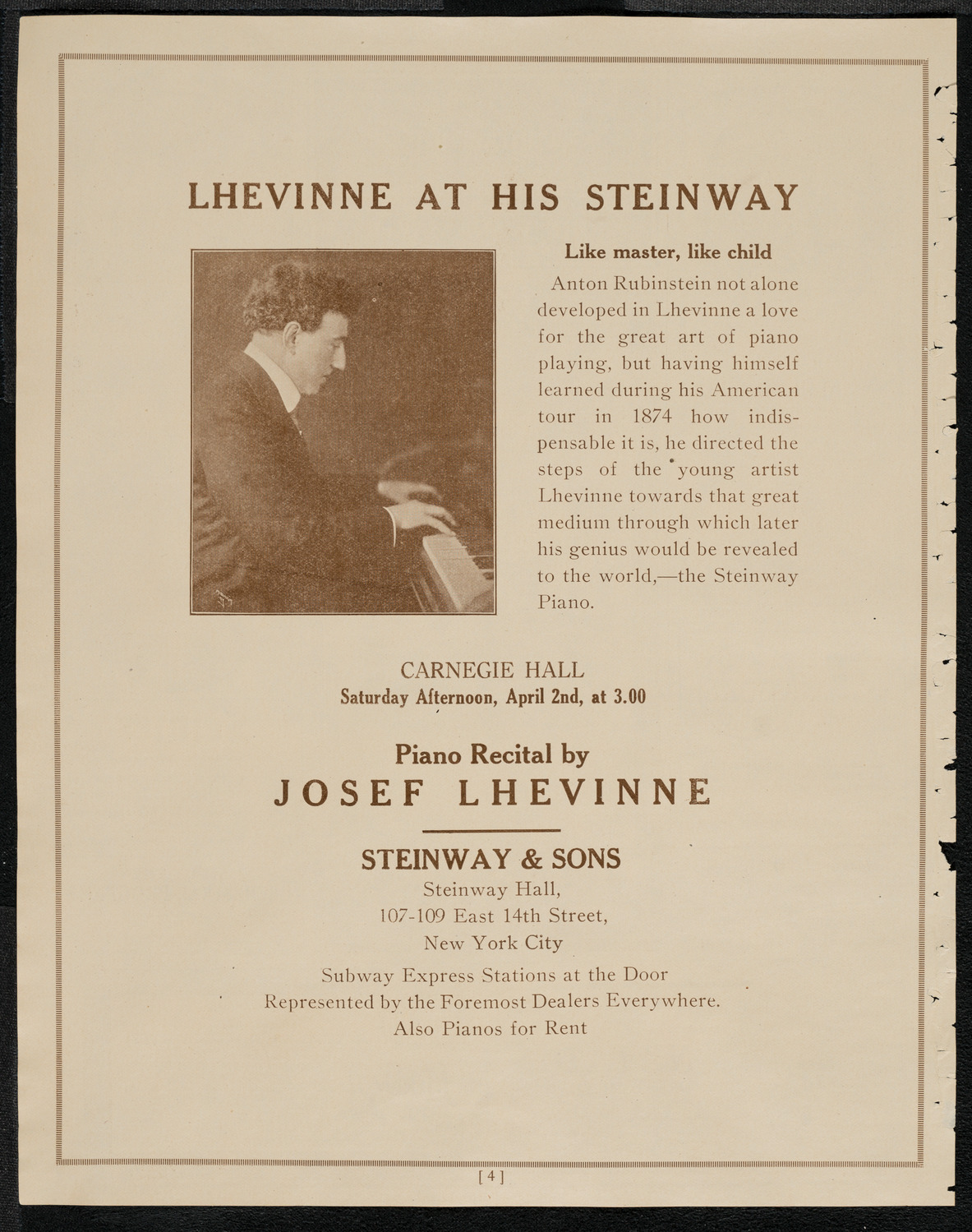 Cantor Sirota with Choir, March 26, 1921, program page 4
