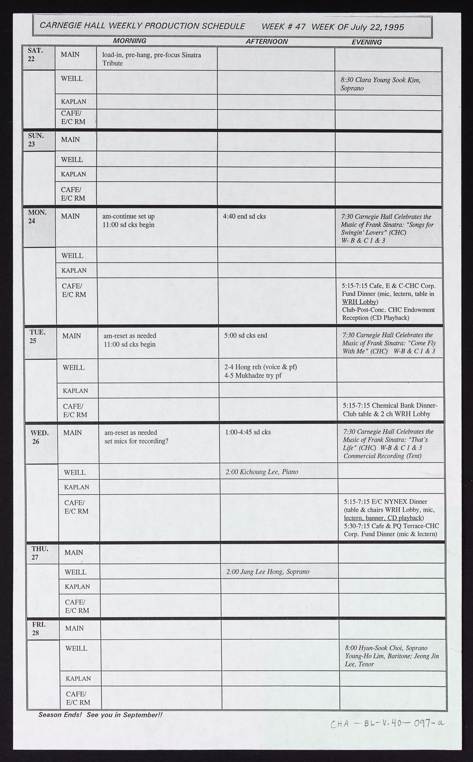 Carnegie Hall Booking Ledger, volume 40, page 97a