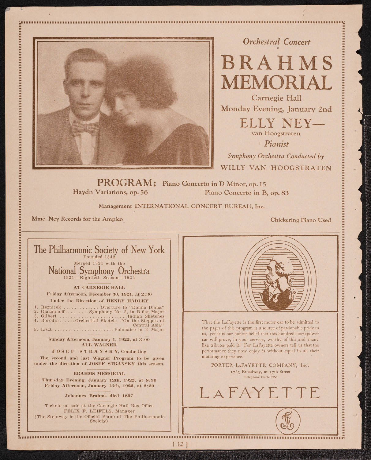 Moszkowski Testimonial Concert, December 21, 1921, program page 12