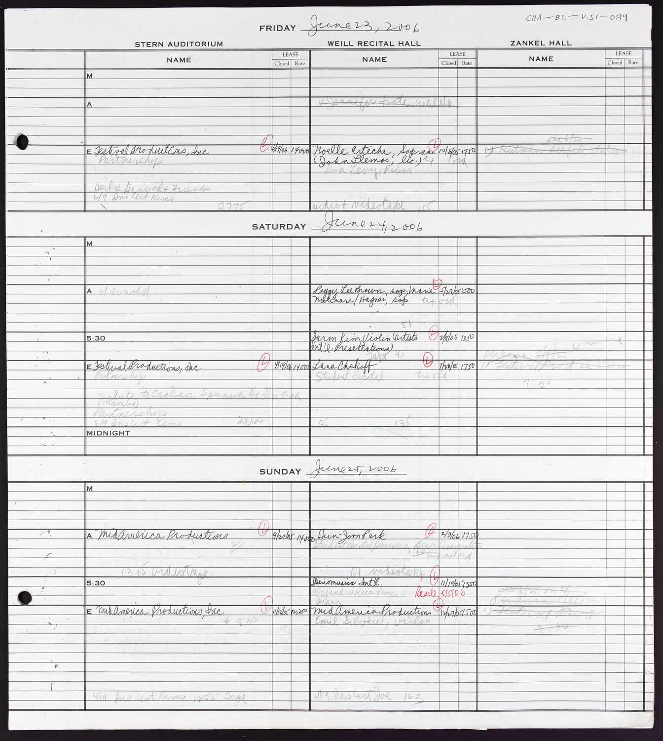 Carnegie Hall Booking Ledger, volume 51, page 89