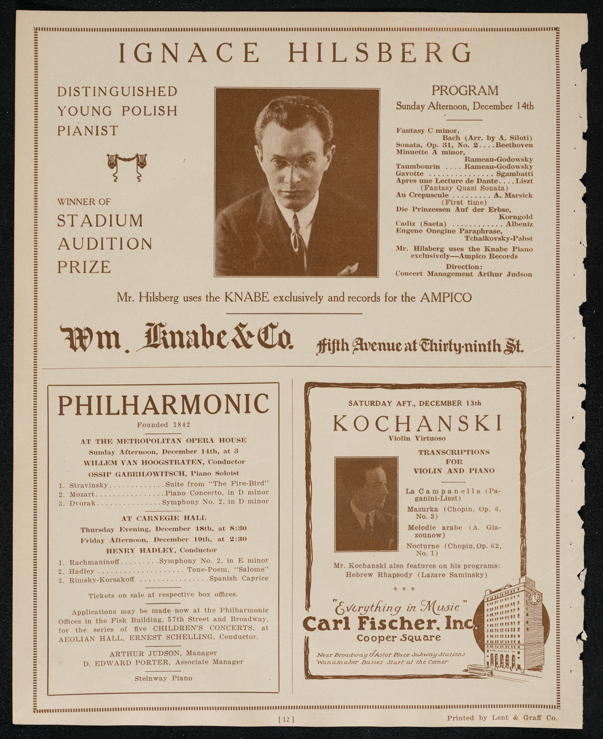 New York Philharmonic, December 11, 1924, program page 12