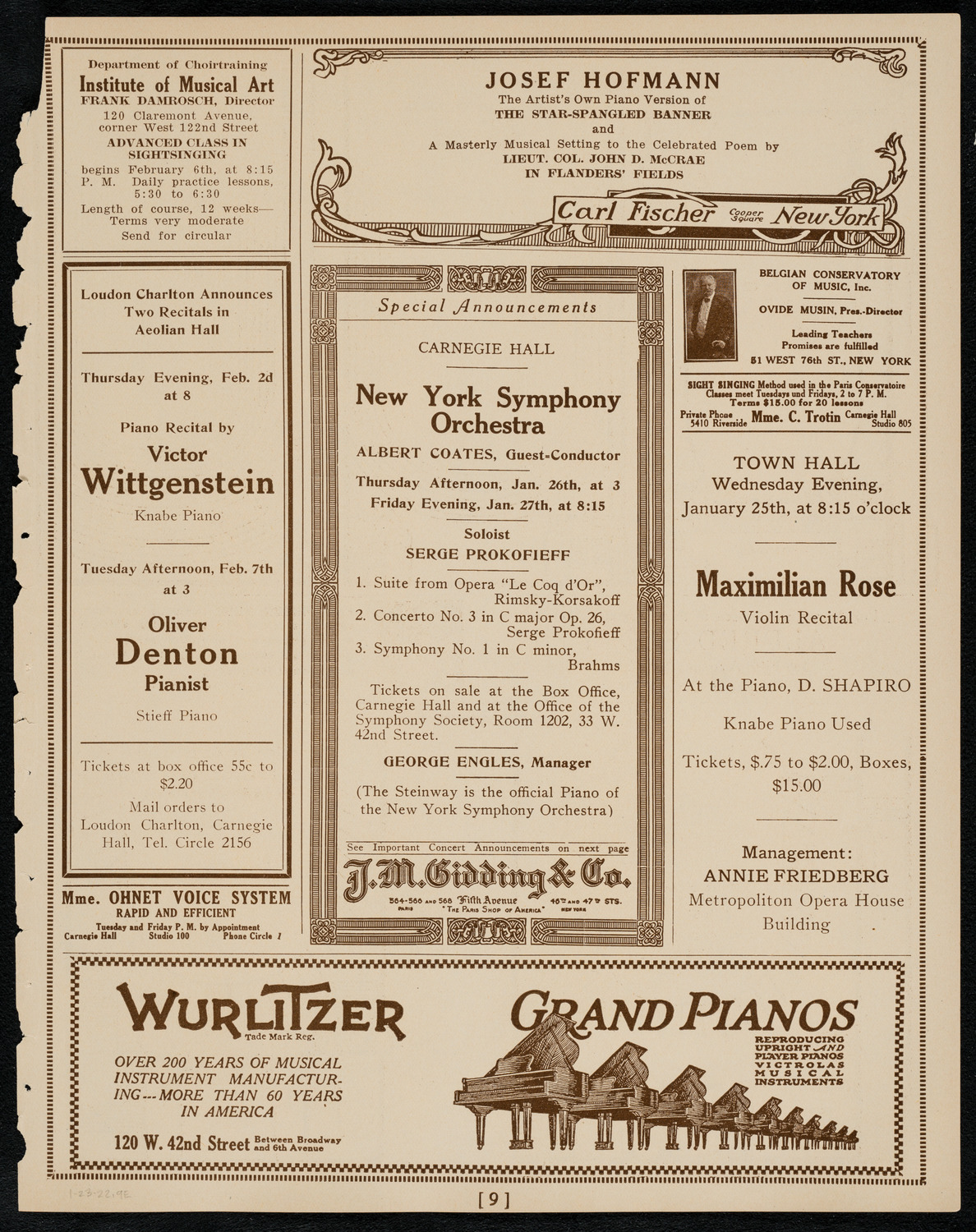 The Clef Club, January 23, 1922, program page 9