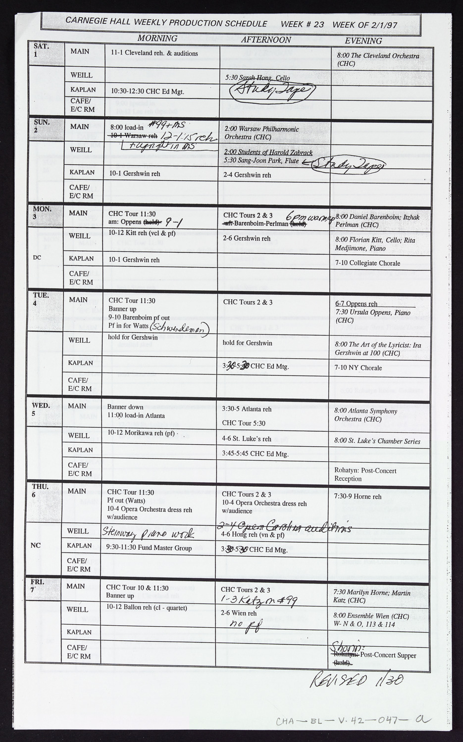 Carnegie Hall Booking Ledger, volume 42, page 47a