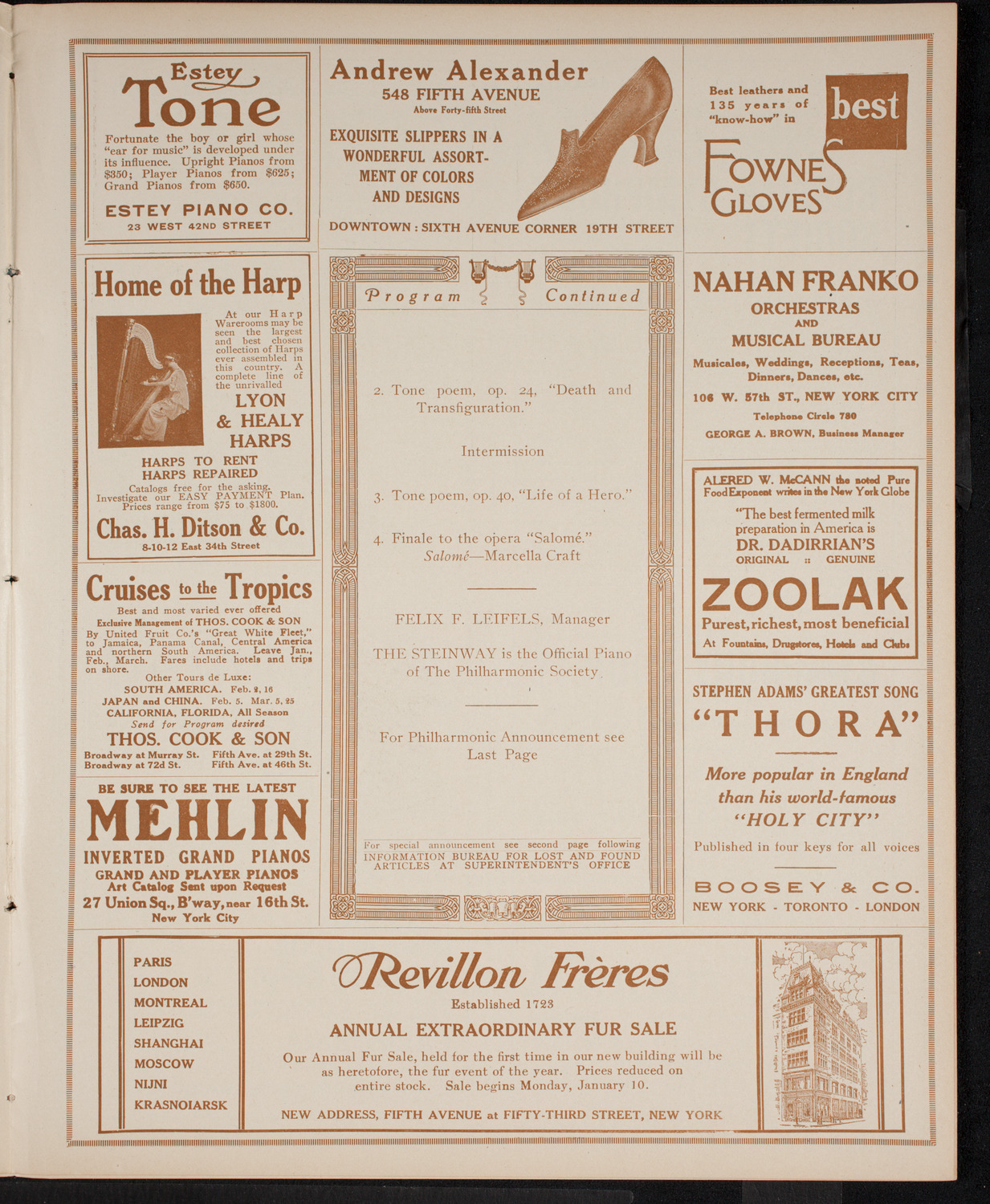New York Philharmonic, January 14, 1916, program page 7