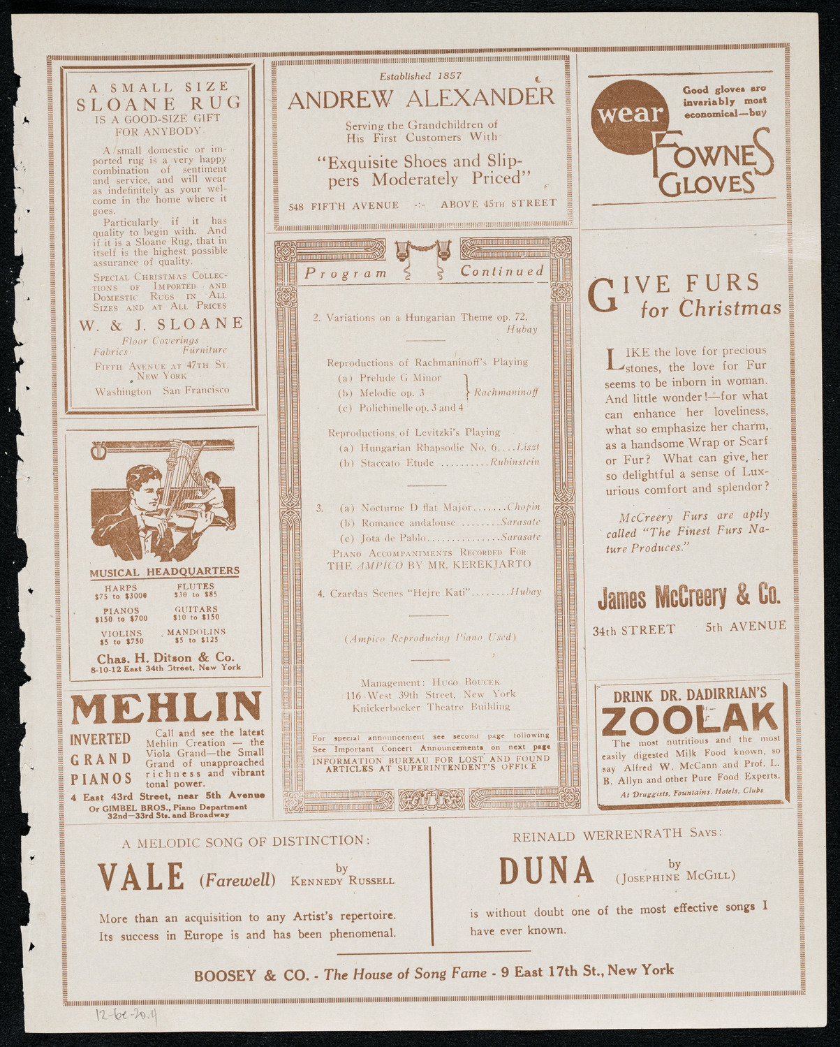 Duci de Kerekjarto, Violin, December 6, 1920, program page 7