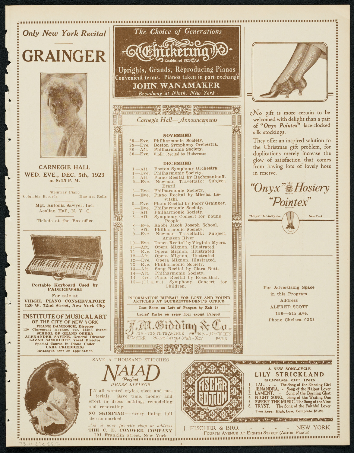 Frieda Hempel, Soprano, November 27, 1923, program page 3