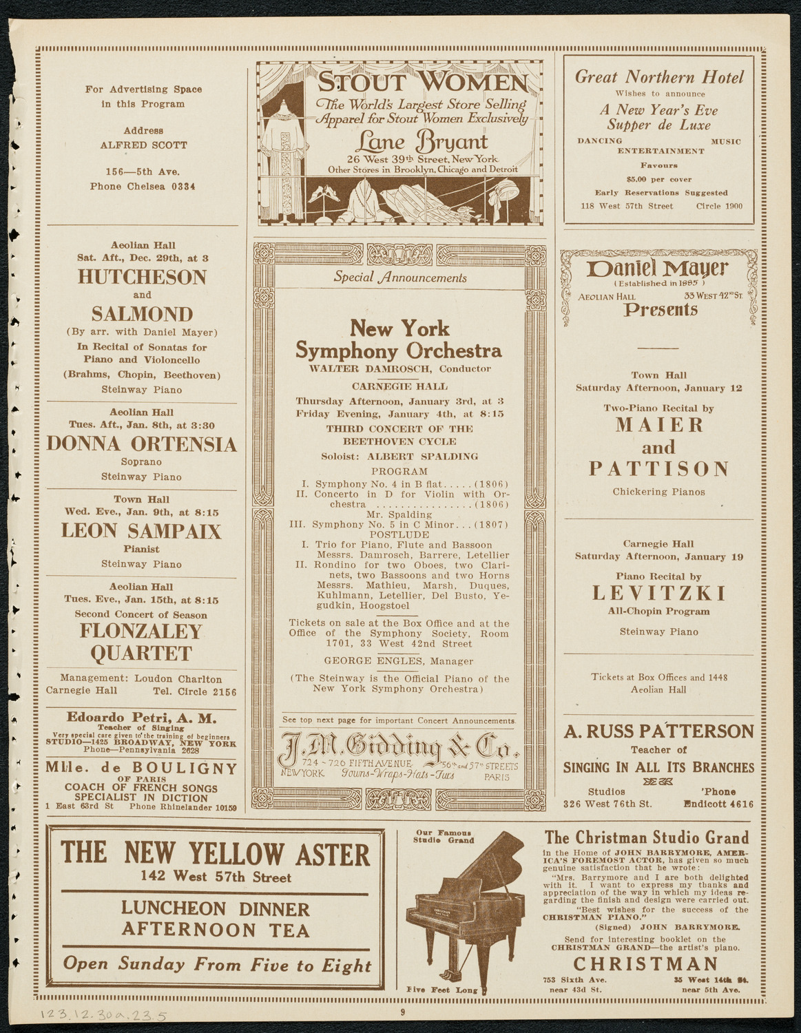 New York Philharmonic, December 30, 1923, program page 9