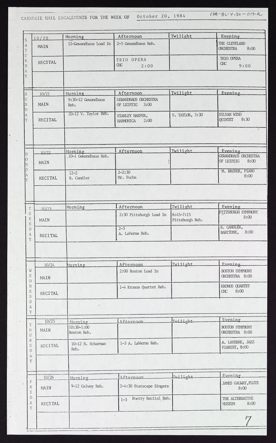 Carnegie Hall Booking Ledger, volume 30, page 17a