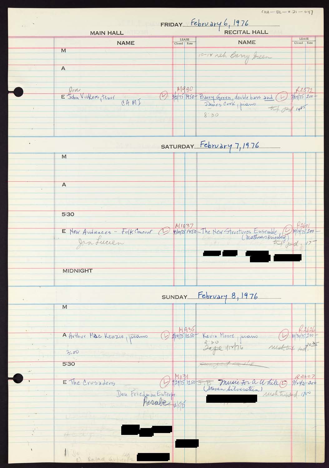 Carnegie Hall Booking Ledger, volume 21, page 47