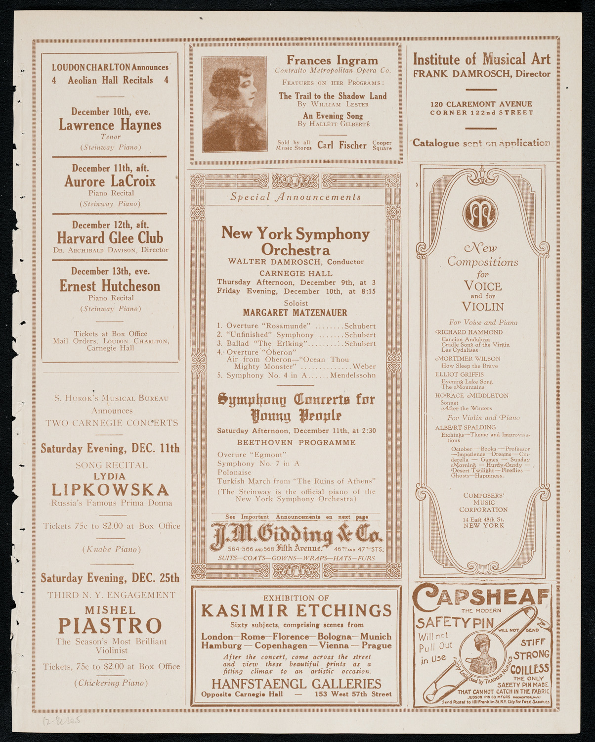 Detroit Symphony Orchestra, December 8, 1920, program page 9