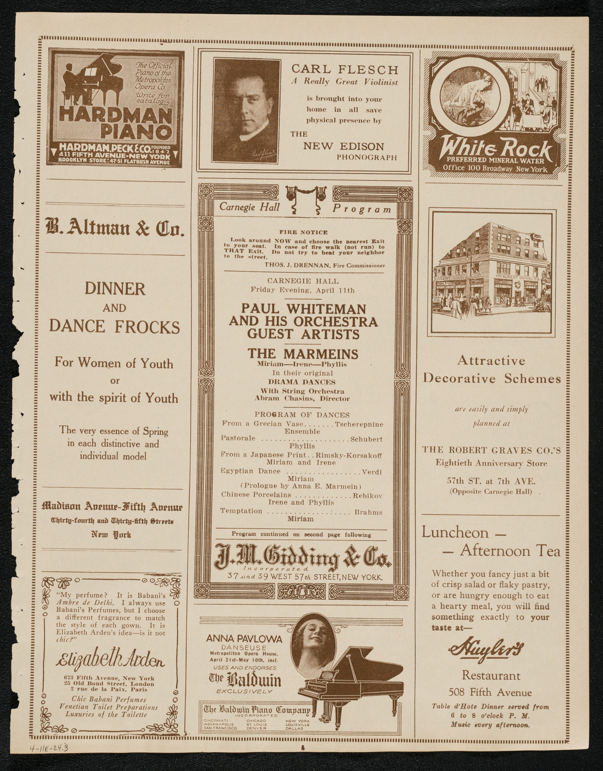 Paul Whiteman and His Orchestra with The Marmeins, April 11, 1924, program page 5