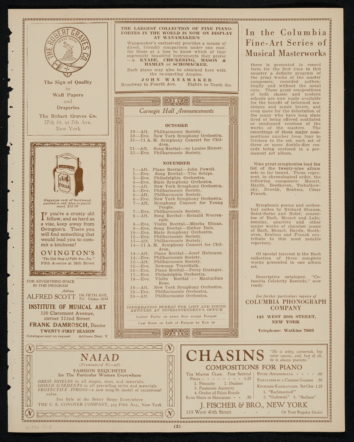 New York Philharmonic, October 29, 1925, program page 3