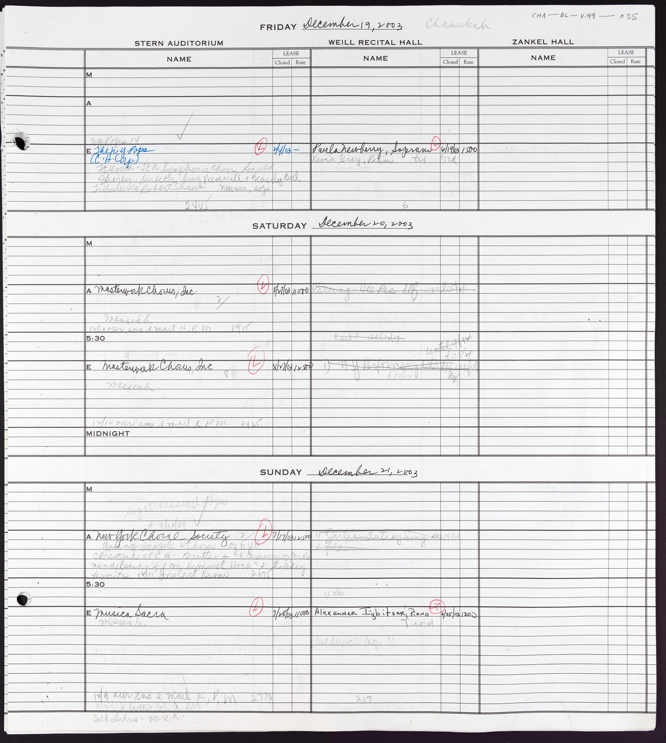 Carnegie Hall Booking Ledger, volume 49, page 35