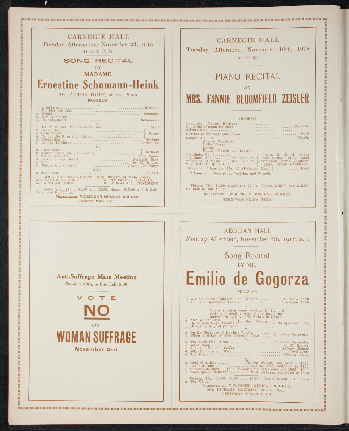 New York Philharmonic, October 29, 1915, program page 10