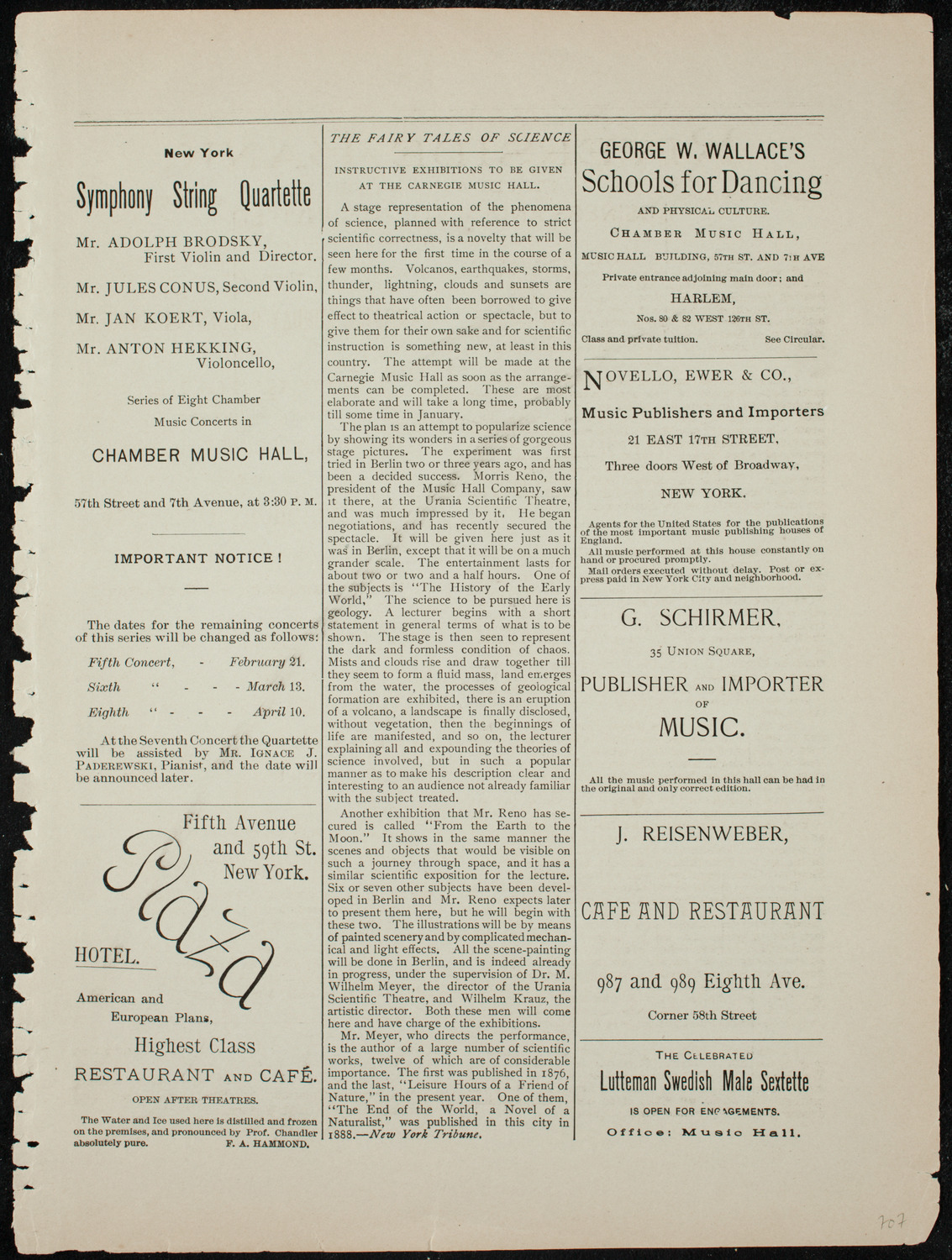 Damrosch Sunday Concert, January 31, 1892, program page 9