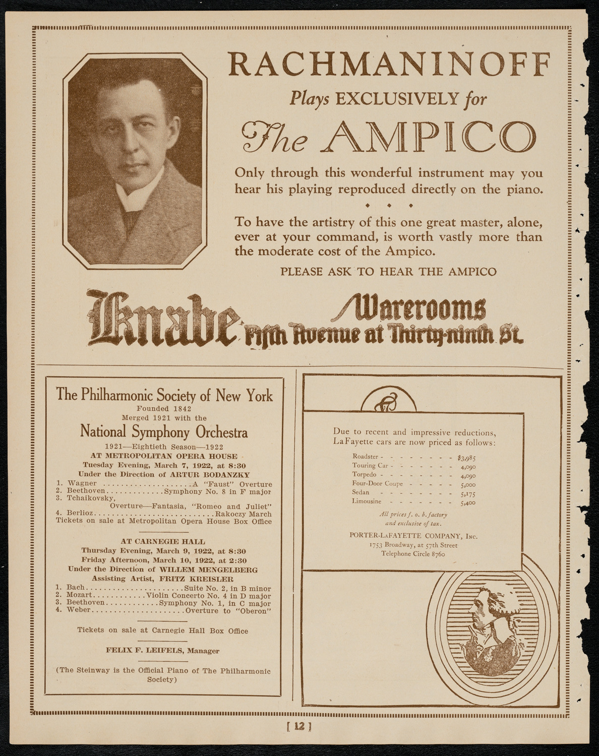 Mishel Piastro, Violin, and Joseph Press, Cello, March 5, 1922, program page 12