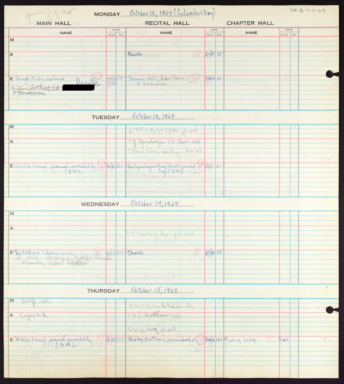 Carnegie Hall Booking Ledger, volume 10, page 14