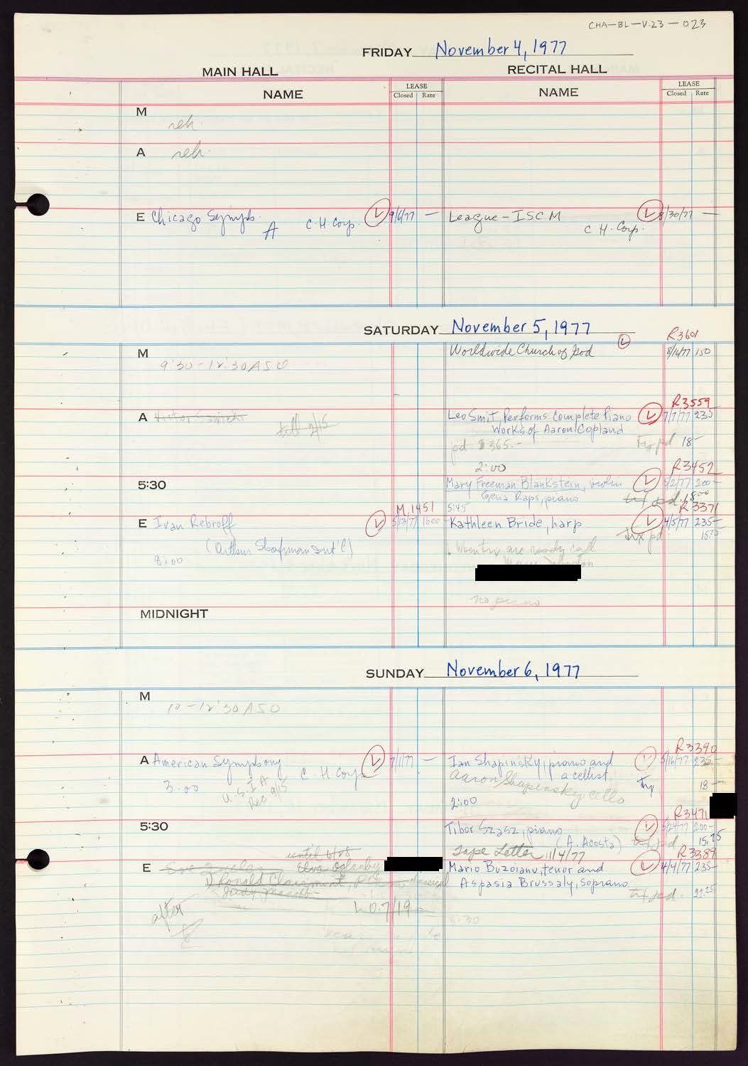 Carnegie Hall Booking Ledger, volume 23, page 23