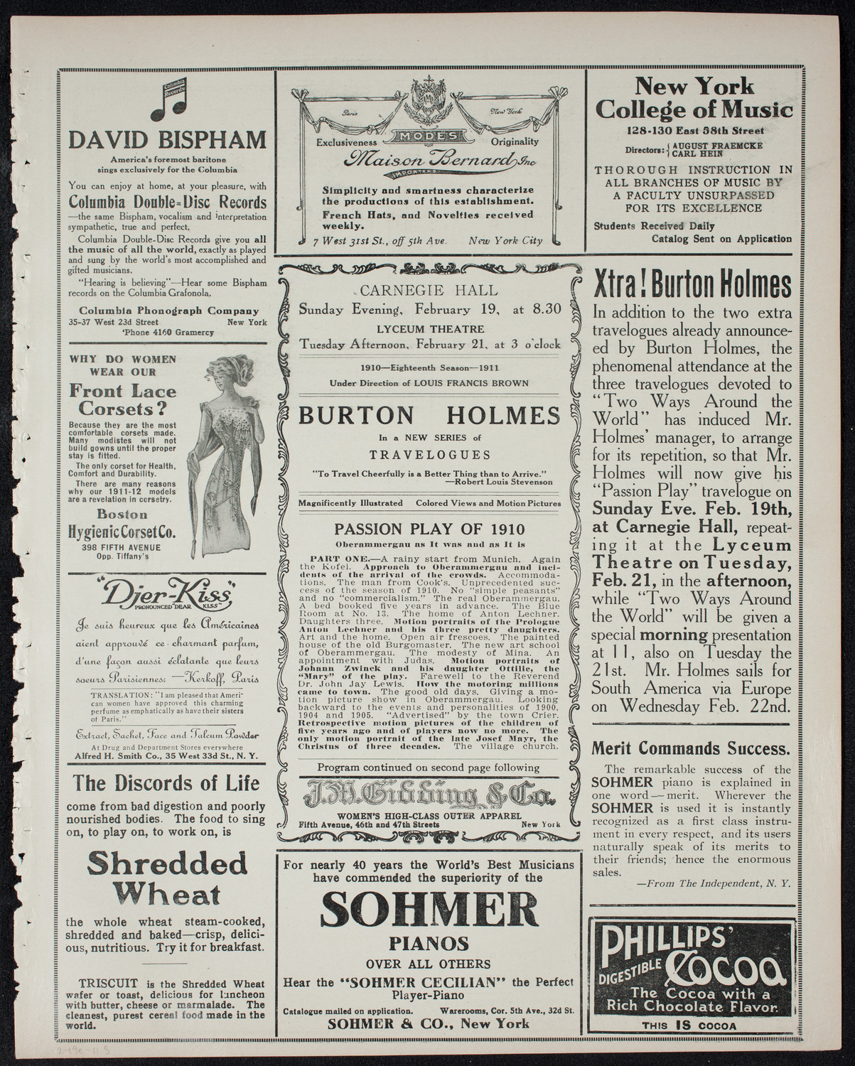 Burton Holmes Travelogue: Passion Play of 1910, February 19, 1911, program page 5