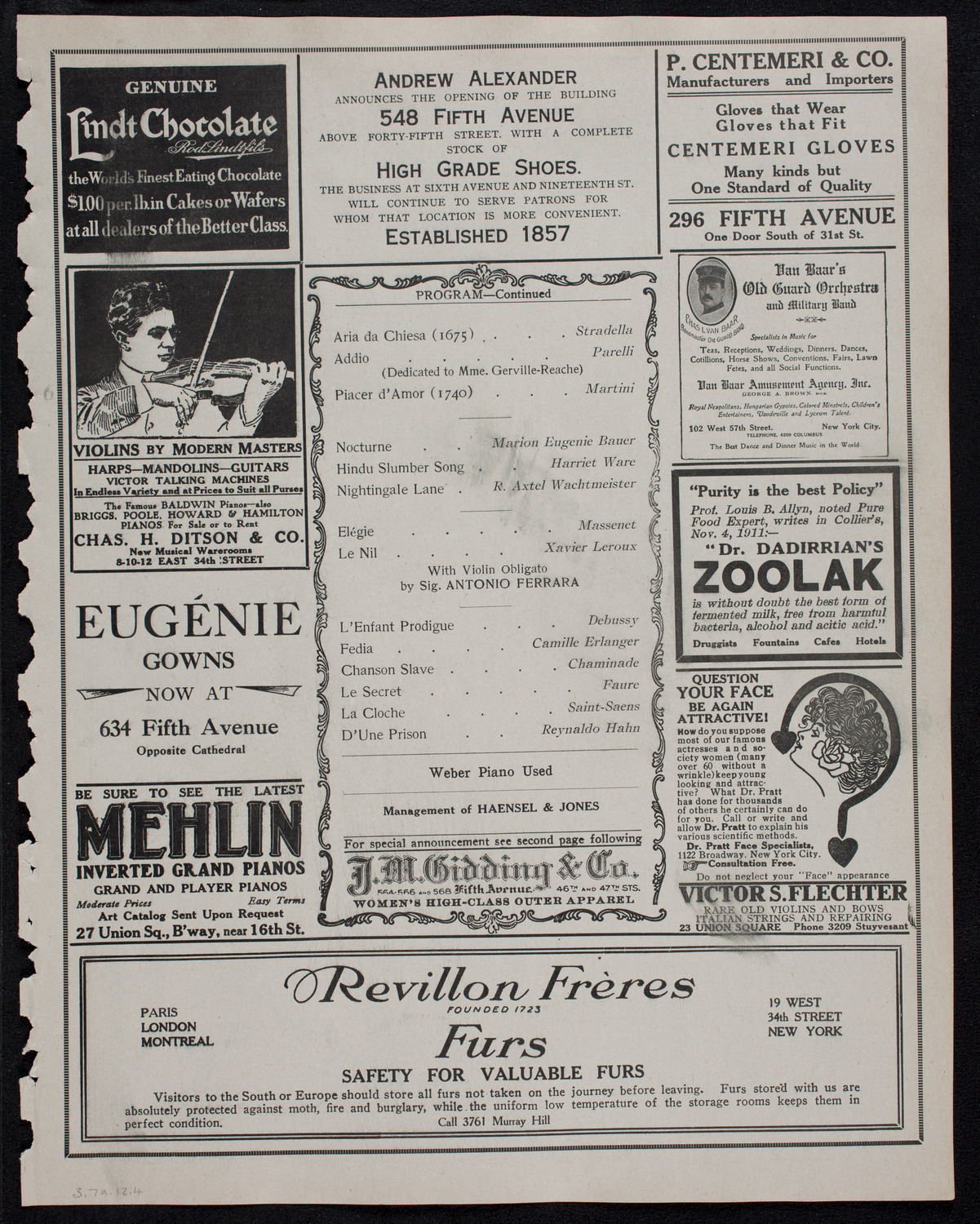 Jeanne Gerville-Réache, Contralto, March 7, 1912, program page 7