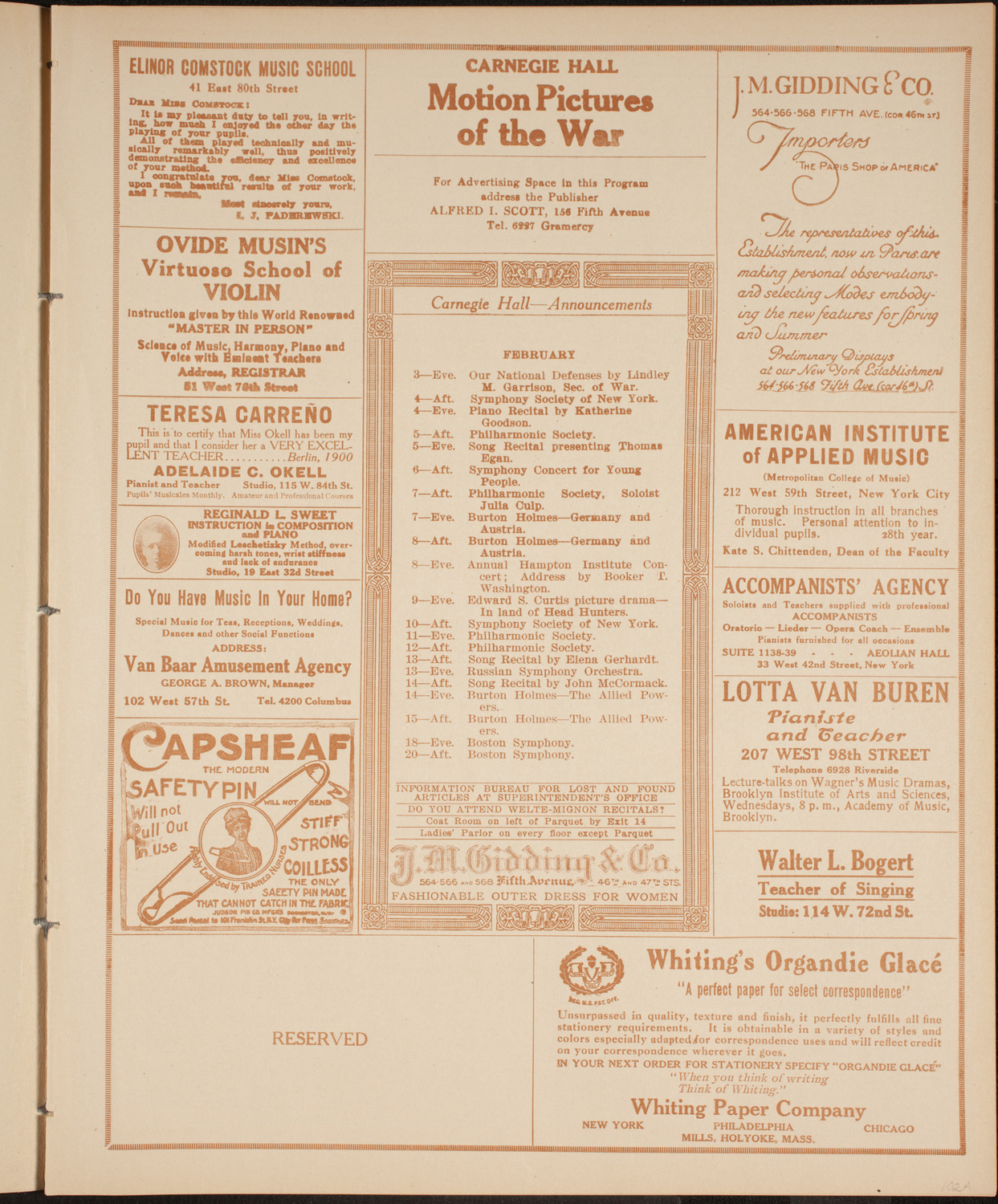 Columbia University Chorus, February 2, 1915, program page 3