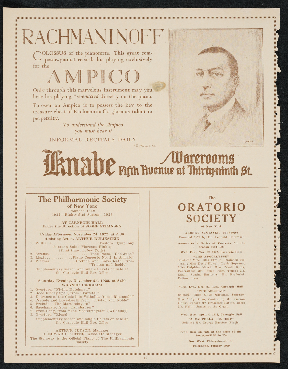 Philadelphia Orchestra, November 21, 1922, program page 12