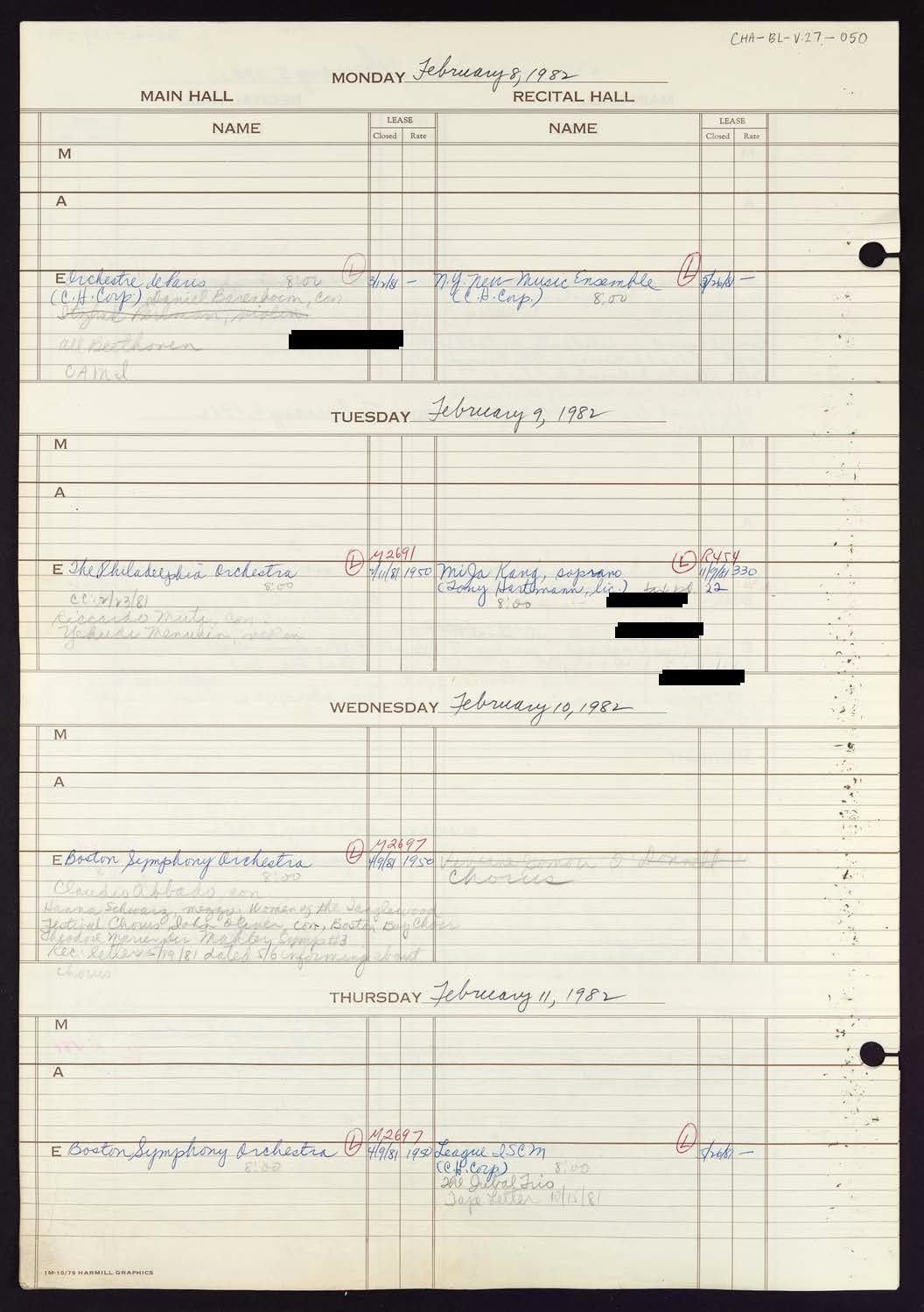 Carnegie Hall Booking Ledger, volume 27, page 50