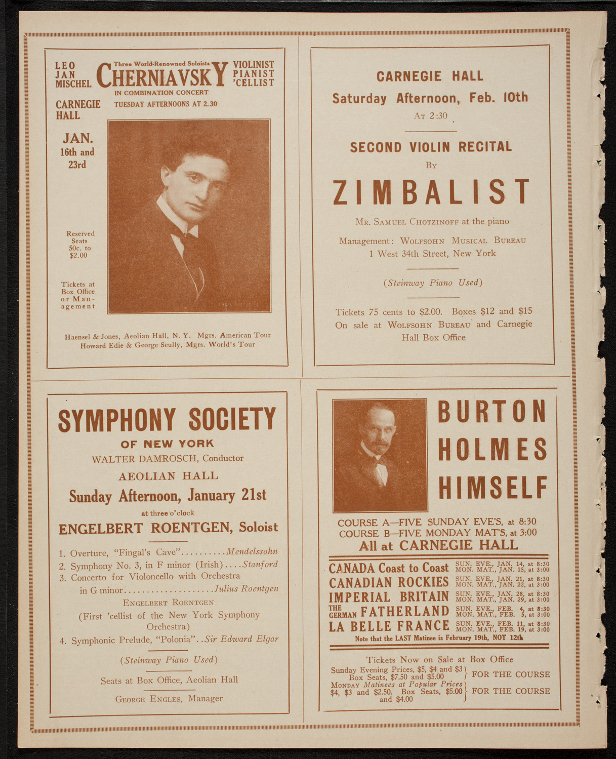 Mischa Elman, Violin, January 14, 1917, program page 8