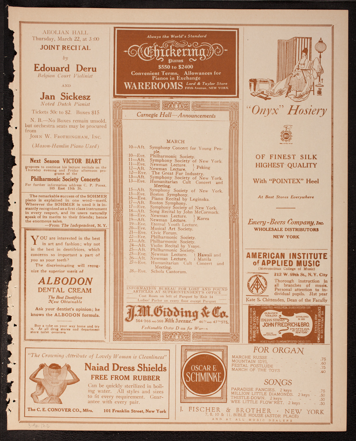 New York Philharmonic, March 9, 1917, program page 3