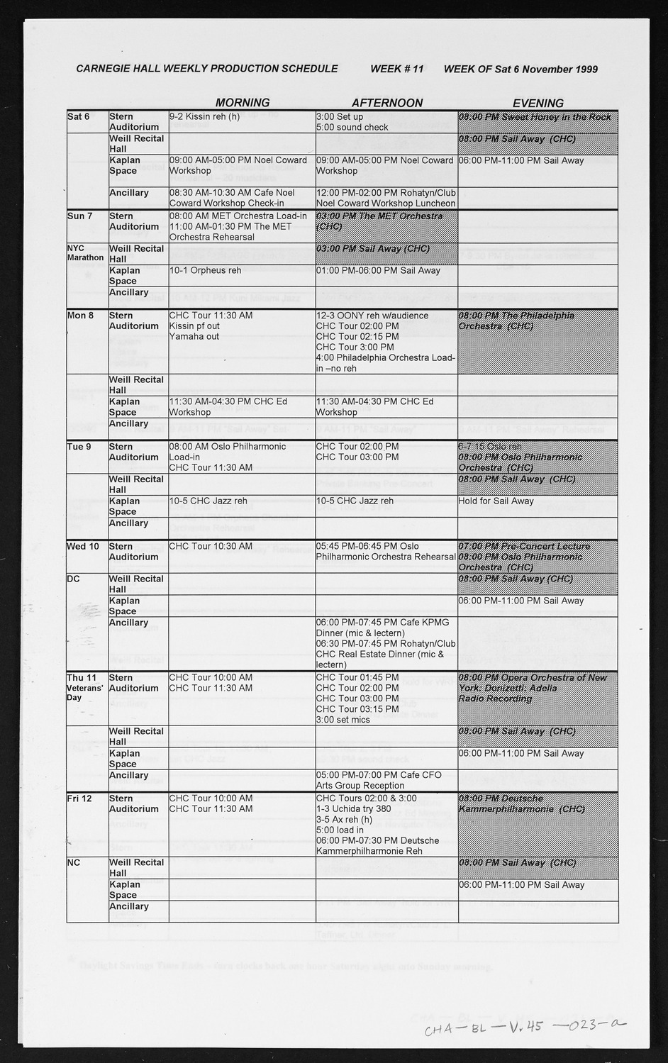 Carnegie Hall Booking Ledger, volume 45, page 23a