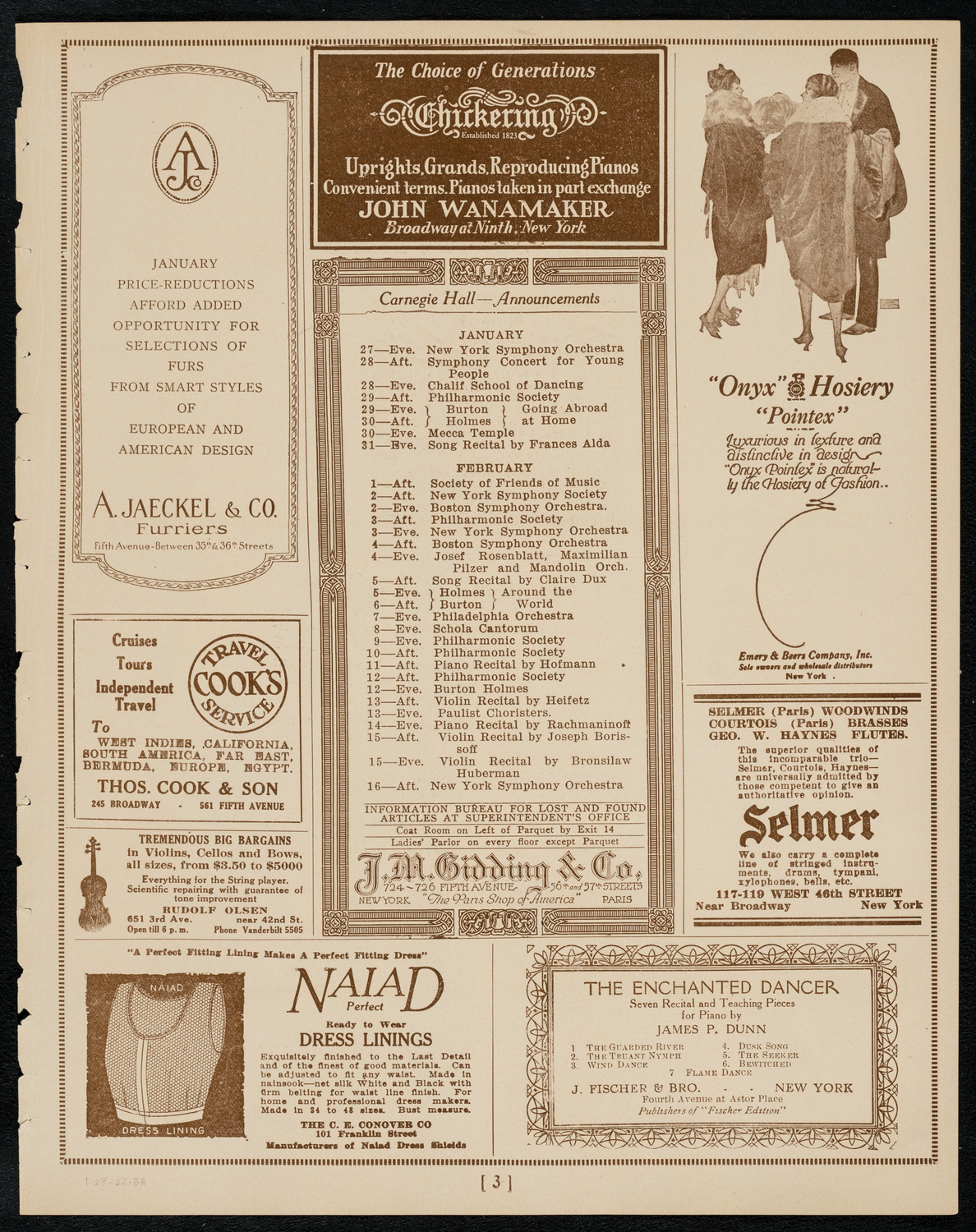 New York Philarmonic, January 27, 1922, program page 3